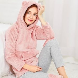 Teddy Soft Pink Hoodie with Teddy Ears.